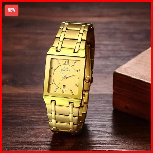 Men's Square Stainless Steel Analog Quartz Watch with Auto Date - Picture 2 of 7